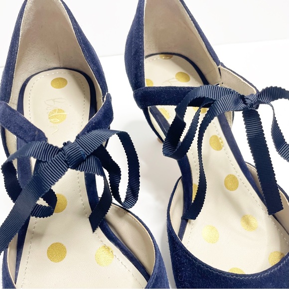 Boden Lavinia Tie Front Low Heel Blue Suede Court Shoes Size 39 (8.5) - Picture 6 of 12